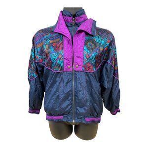 Vintage 90s Lavon Size LARGE Windbreaker Track Suit Top Geometric Vibrant